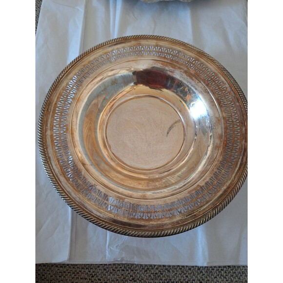 Vintage Silver Plate Wm. Rodgers Round Serving Bowl Rope Trim 12”. - Picture 2 of 4
